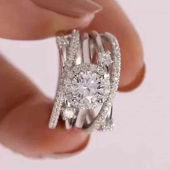 New Women’s 925 Silver Multi-Lines Diamond Ring - Picture 4 of 6